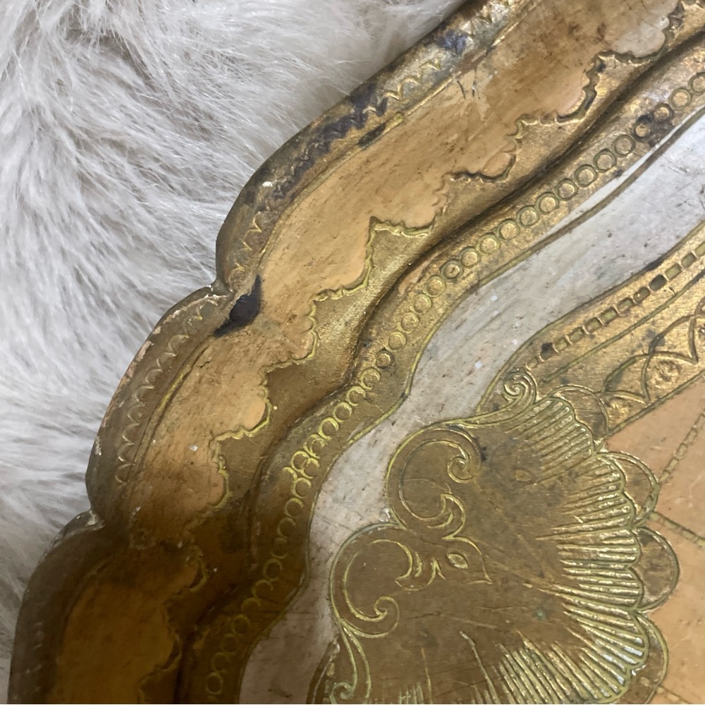 Gold Decorative Scalloped Florentine Wood Tray - Picture 5 of 11